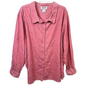 VTG Mainstreet Blues Plus Size 4X Top Pink Corduroy Floral Embroidered 1074‎